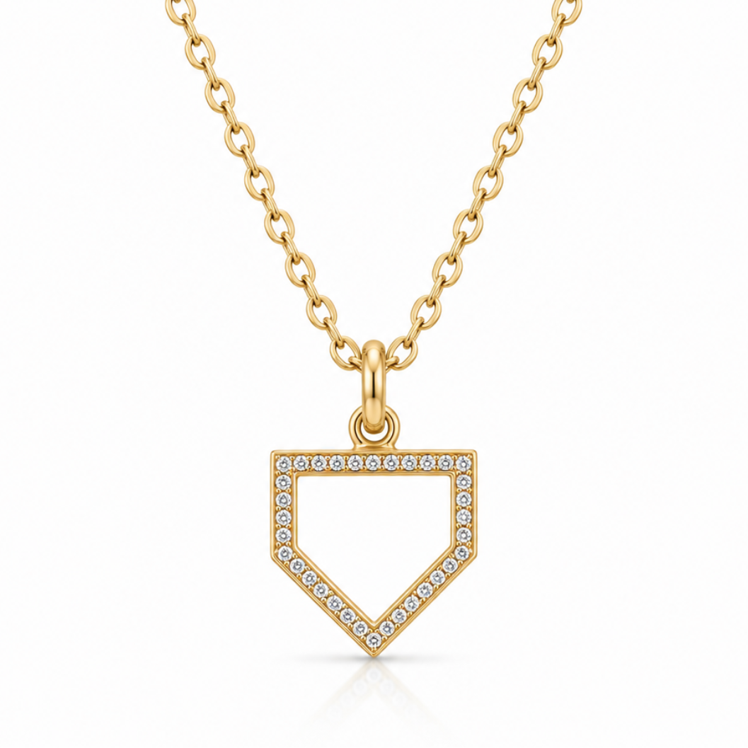 14k Gold Baseball Home plate pendant with diamonds