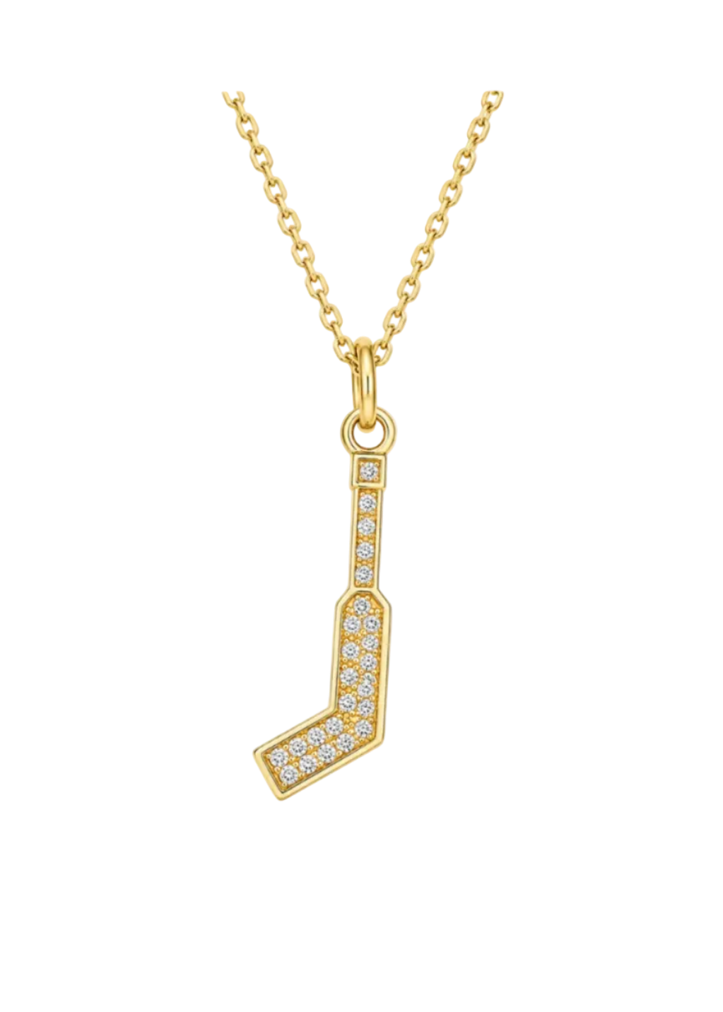 14K Yellow Gold Diamond Hockey Goalie Stick Necklace