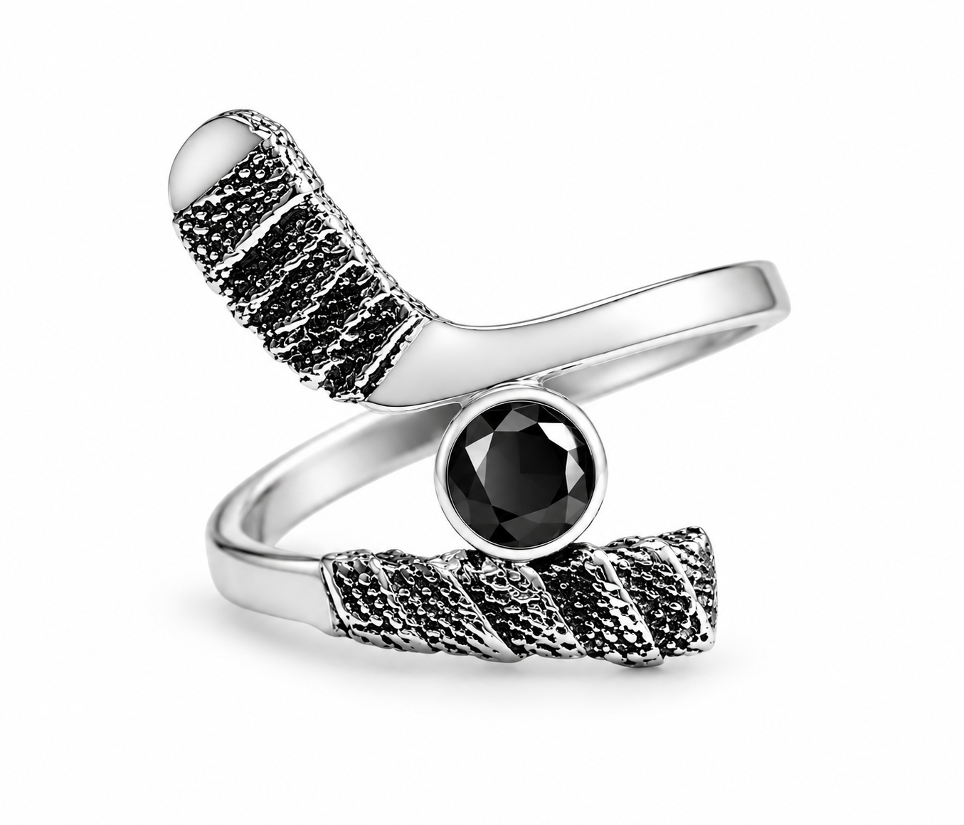 Sterling Silver Hockey Stick Ring With Stone