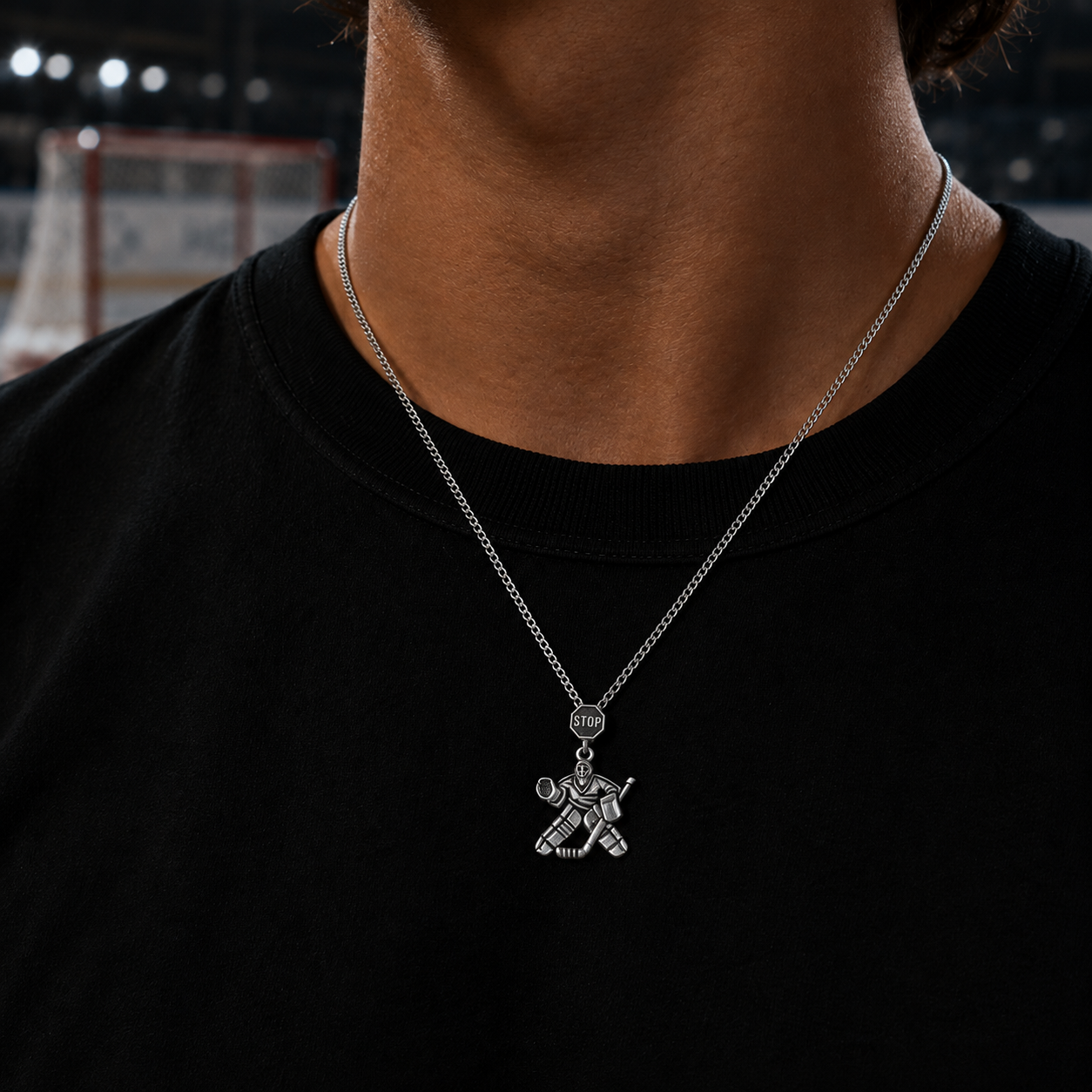 Sterling silver hockey goalie pendant (full right version is available)