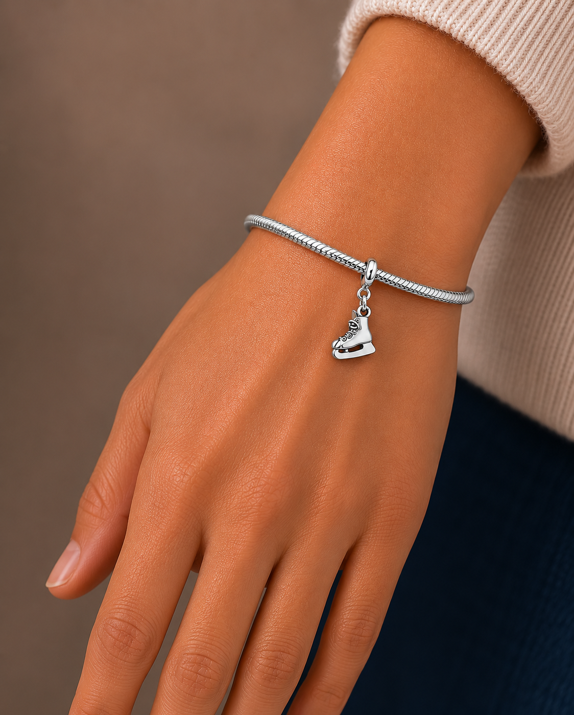 Pendentif charm patin de hockey en argent sterling pour bracelet ou collier
