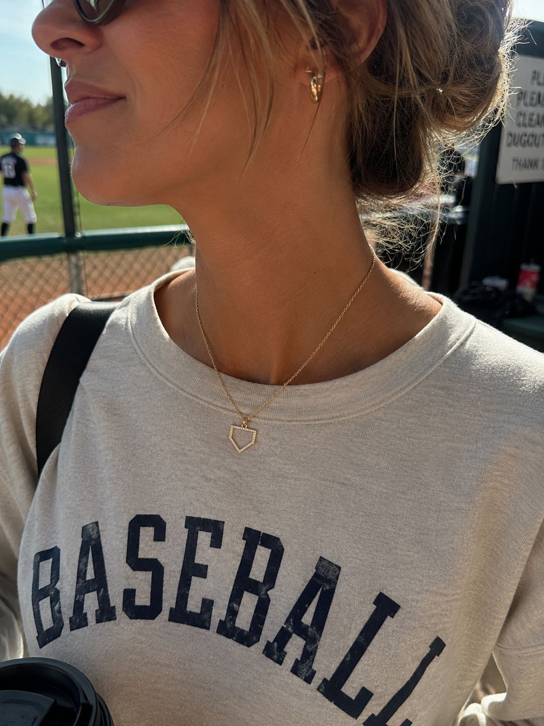 14k Gold Baseball Home plate pendant with diamonds