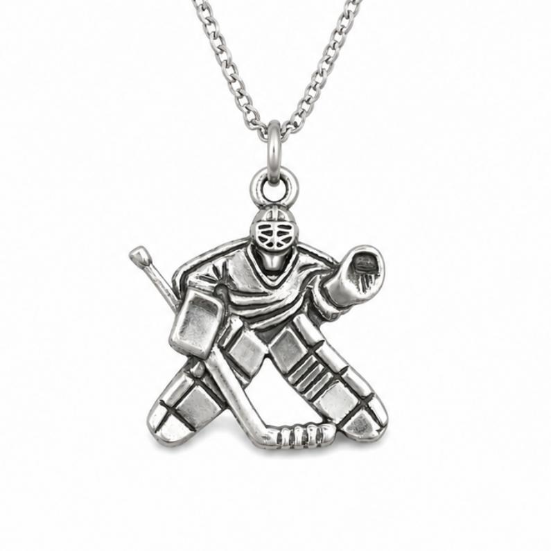 Sterling silver hockey goalie pendant (full right version is available)