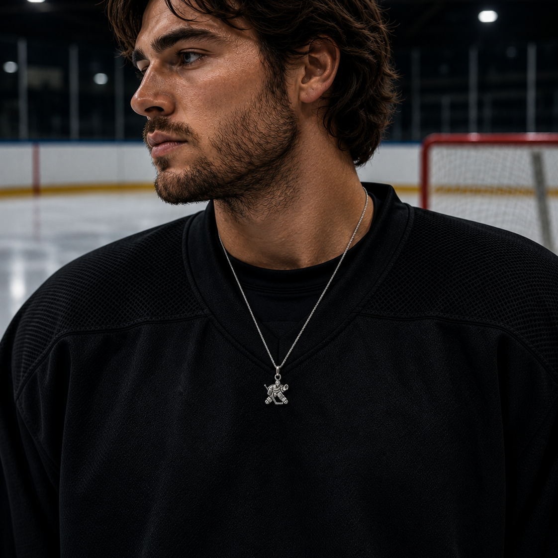 Sterling silver hockey goalie pendant (full right version is available)