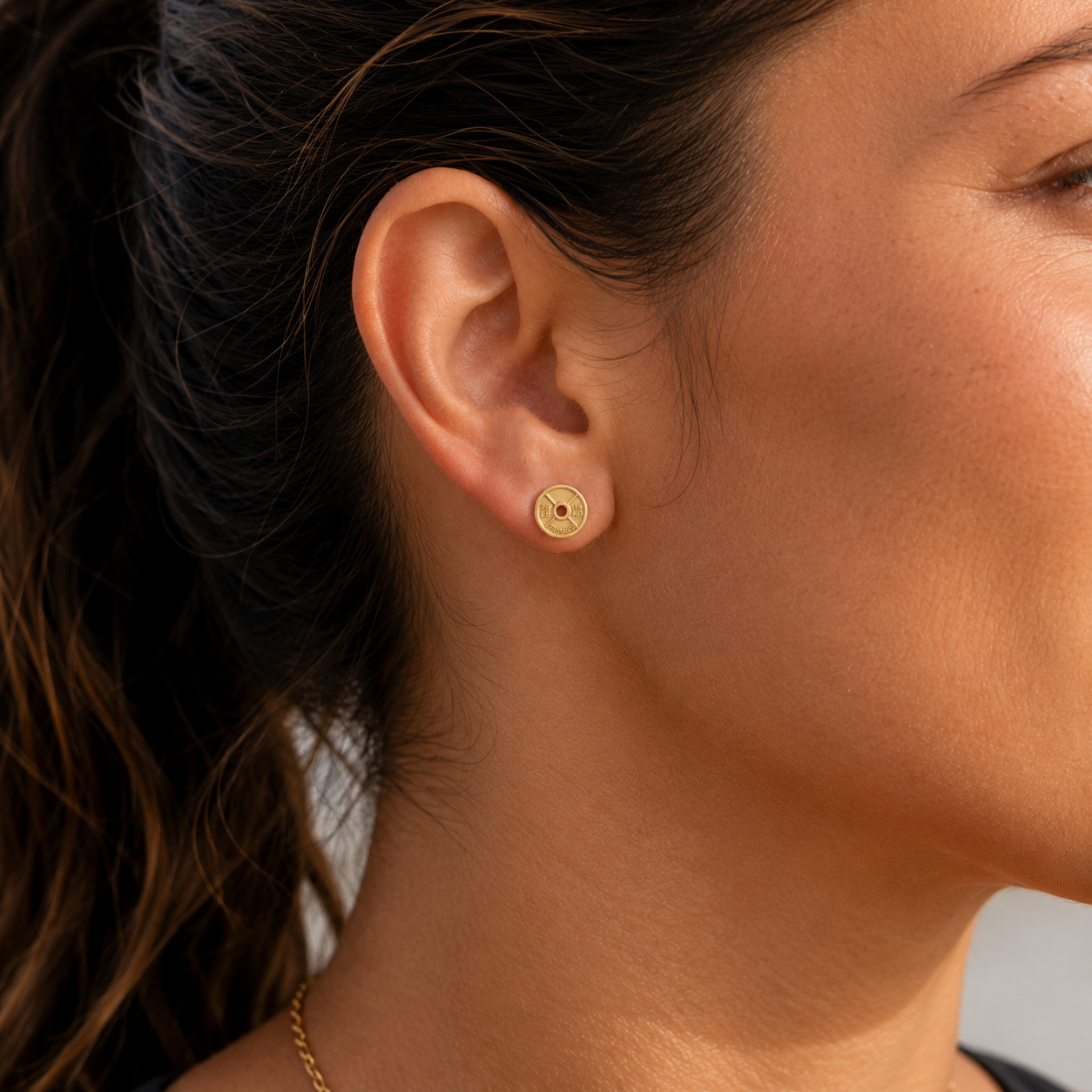 14K Gold Weight Plate Stud Earrings