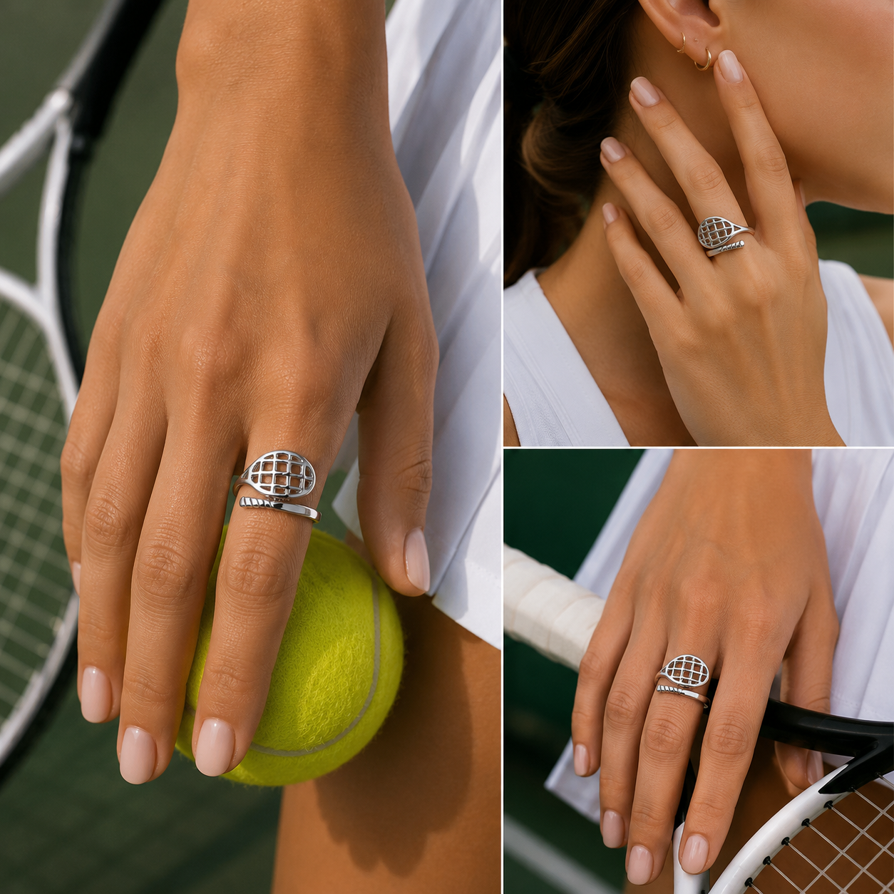 Bague de raquette de tennis en argent sterling