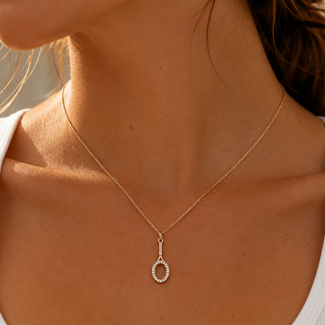 Collier de raquette de tennis en or jaune 14 carats (un seul disponible)