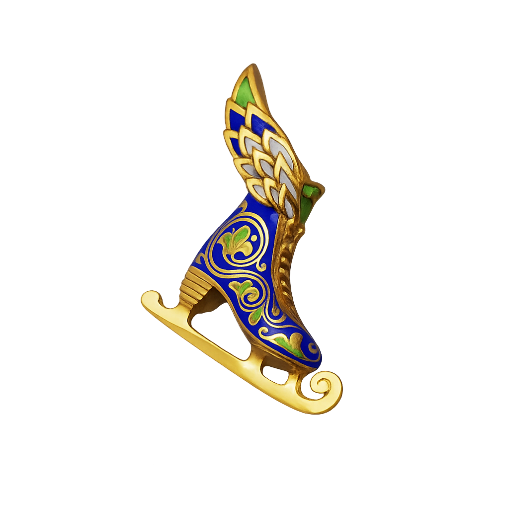 Gold Plated Sterling Silver Enamel Figure Skate Pendant