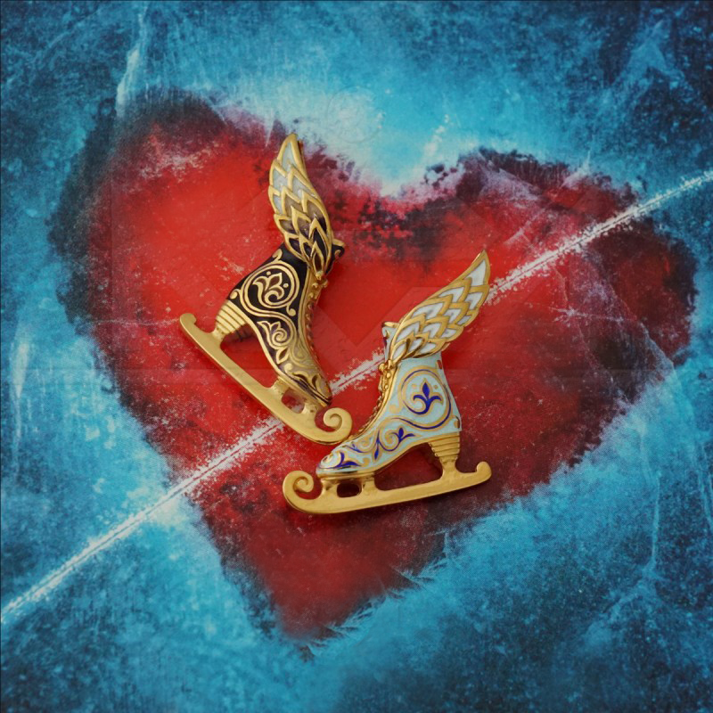 Gold Plated Sterling Silver Enamel Figure Skate Pendant