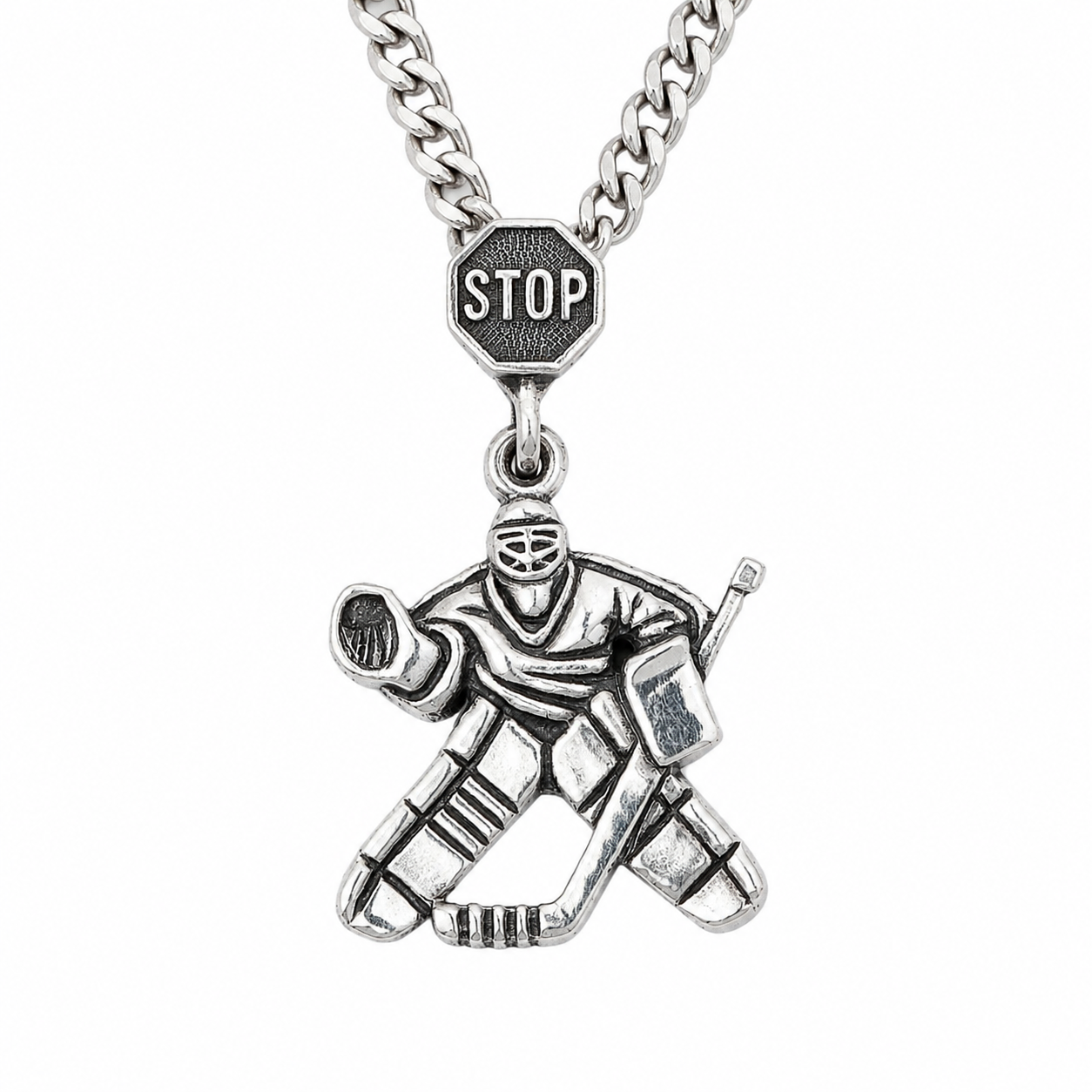 Sterling silver hockey goalie pendant (full right version is available)