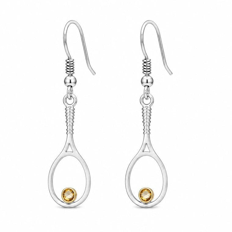 Boucles d’oreilles de raquette de tennis, or, citrine naturelle en or 14 carats, boucles d’oreilles Tennis Dangle, cadeau pour ger, cadeau fait à la main, cadeau de joueur de tennis