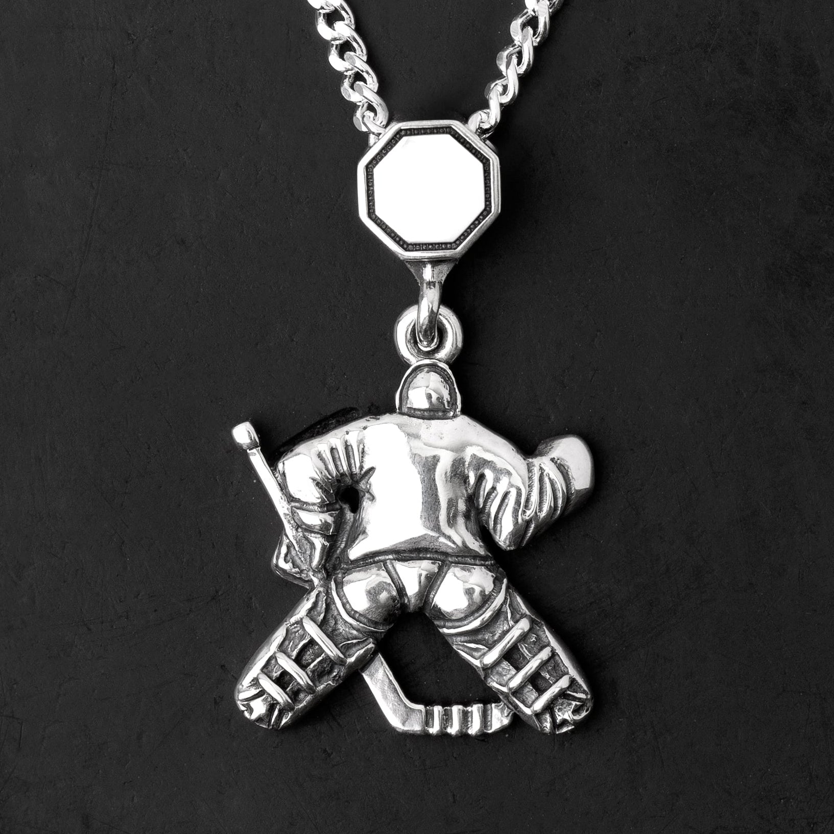 Sterling silver hockey goalie pendant (full right version is available)