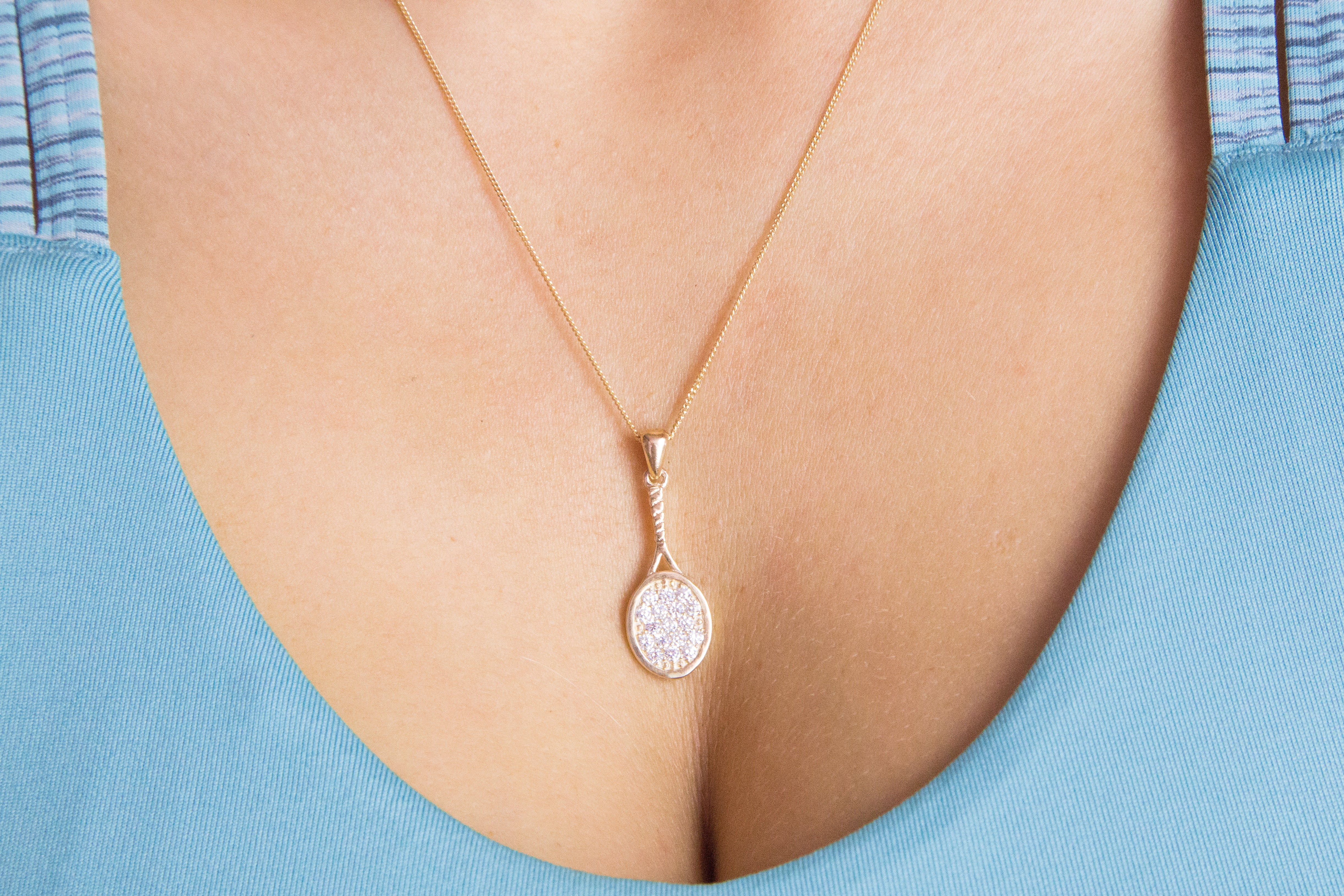 10K Yellow Gold tennis racket necklace