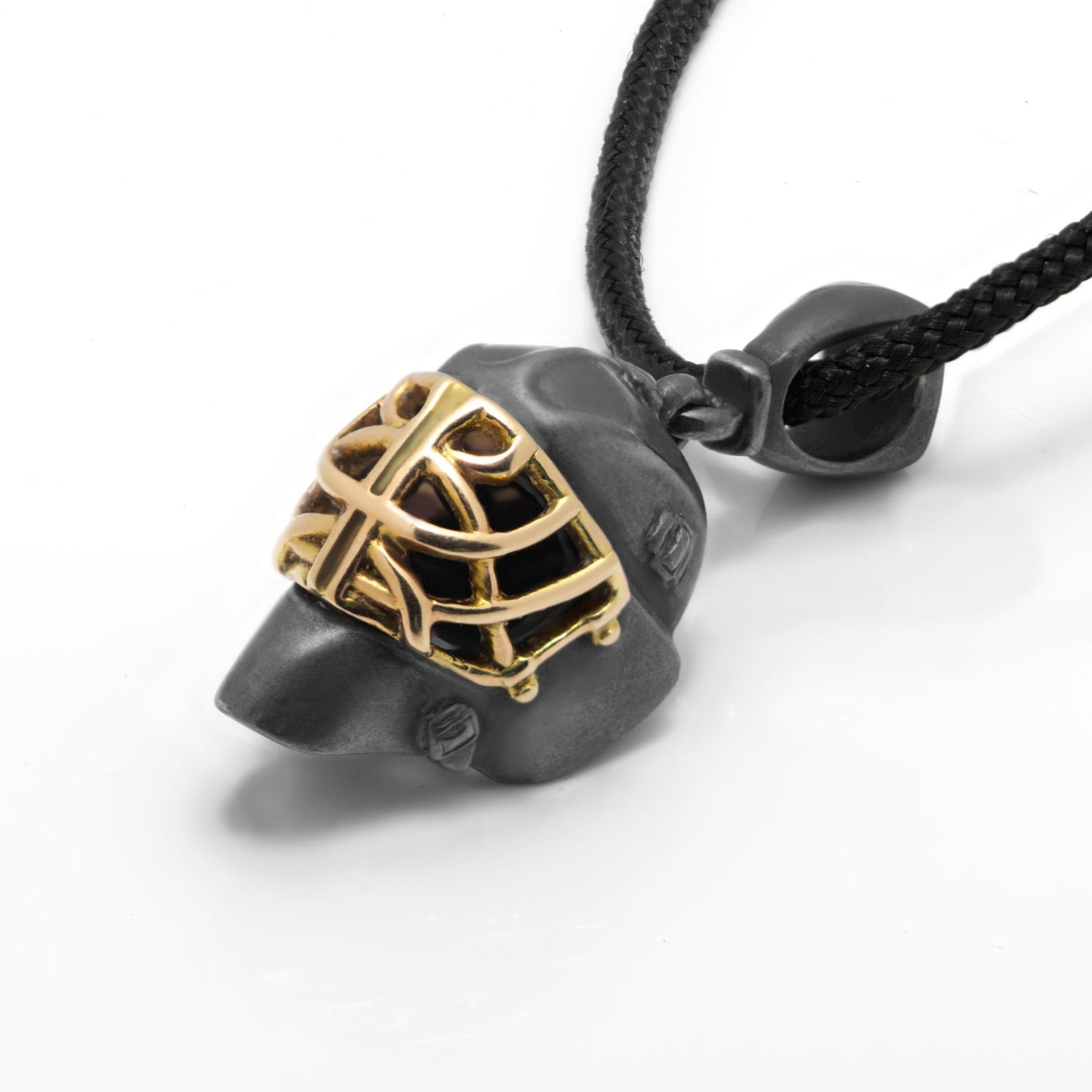 Sterling Silver goalie helmet with Gold cage