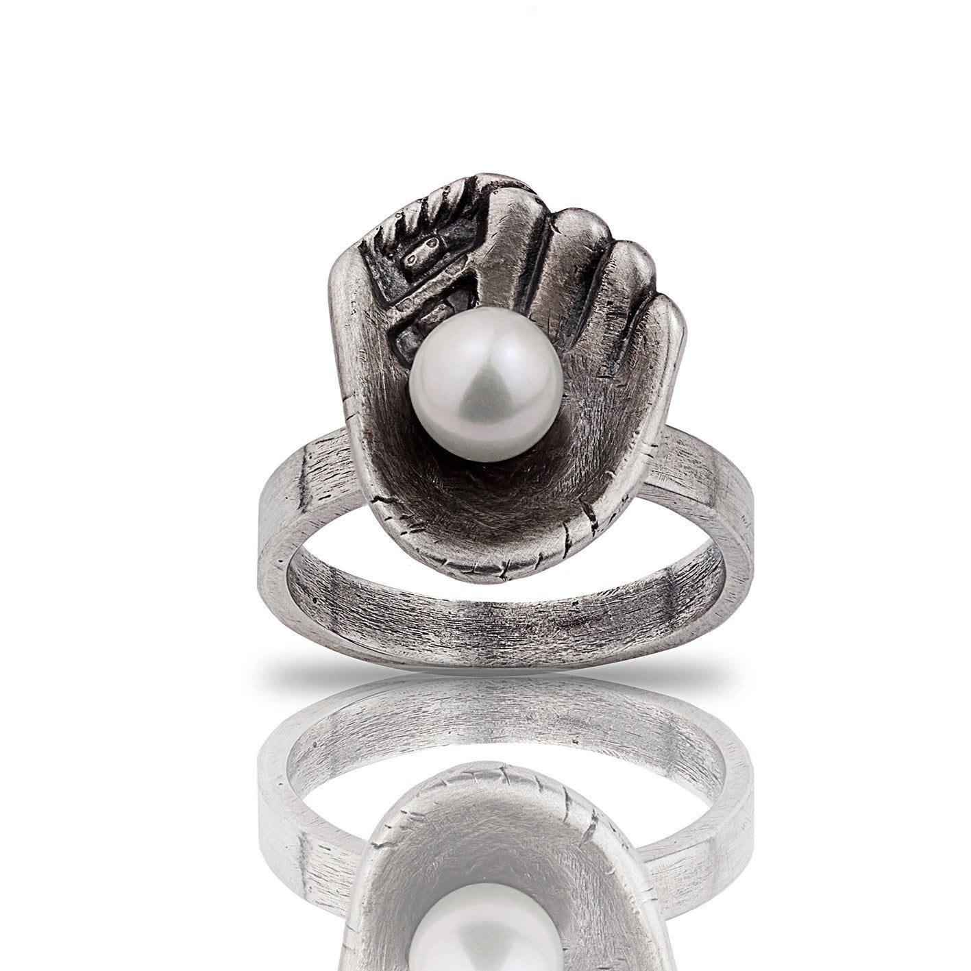 Sterling Silber Baseball Mitt Perlenring, Baseball Schmuck, Baseball Spieler Geschenk, Baseball Mitt, Sportschmuck, Perlenring