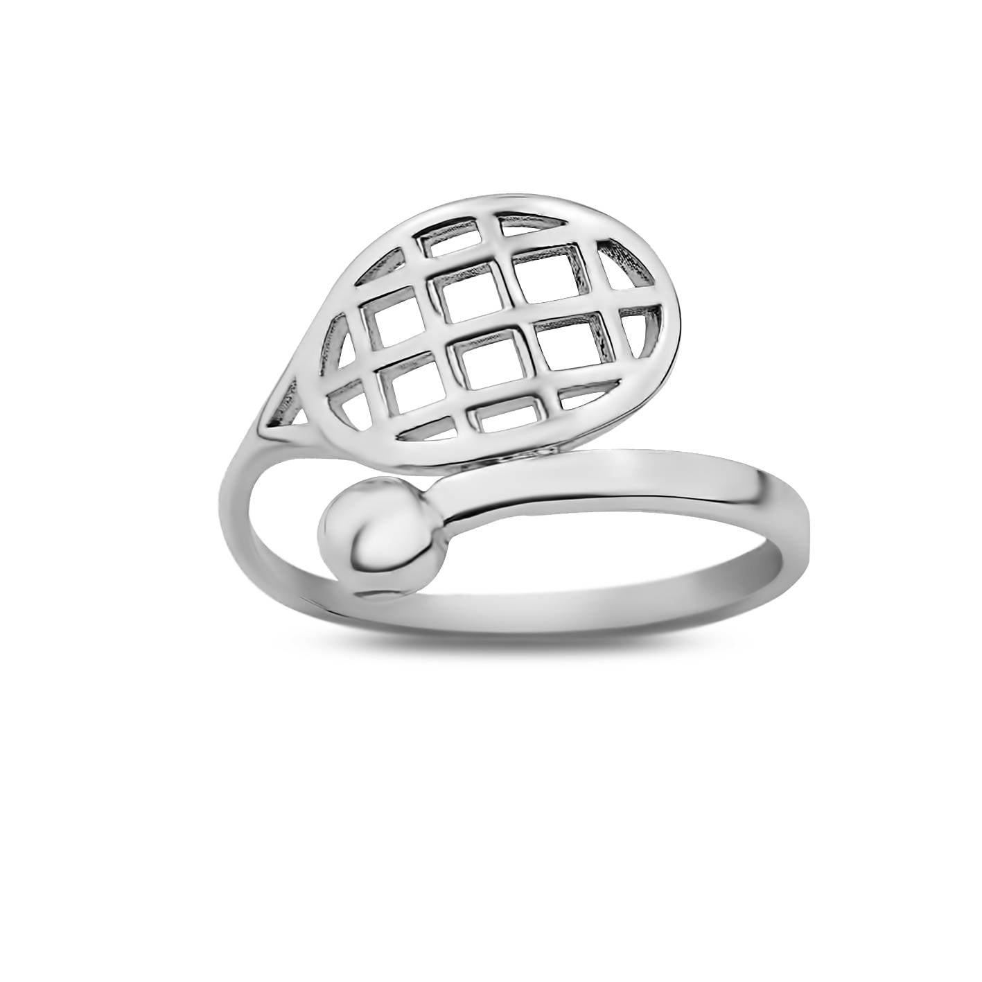 Sterling Silber Tennisschläger und Ballring, Tennisschmuck, Tennisgeschenk