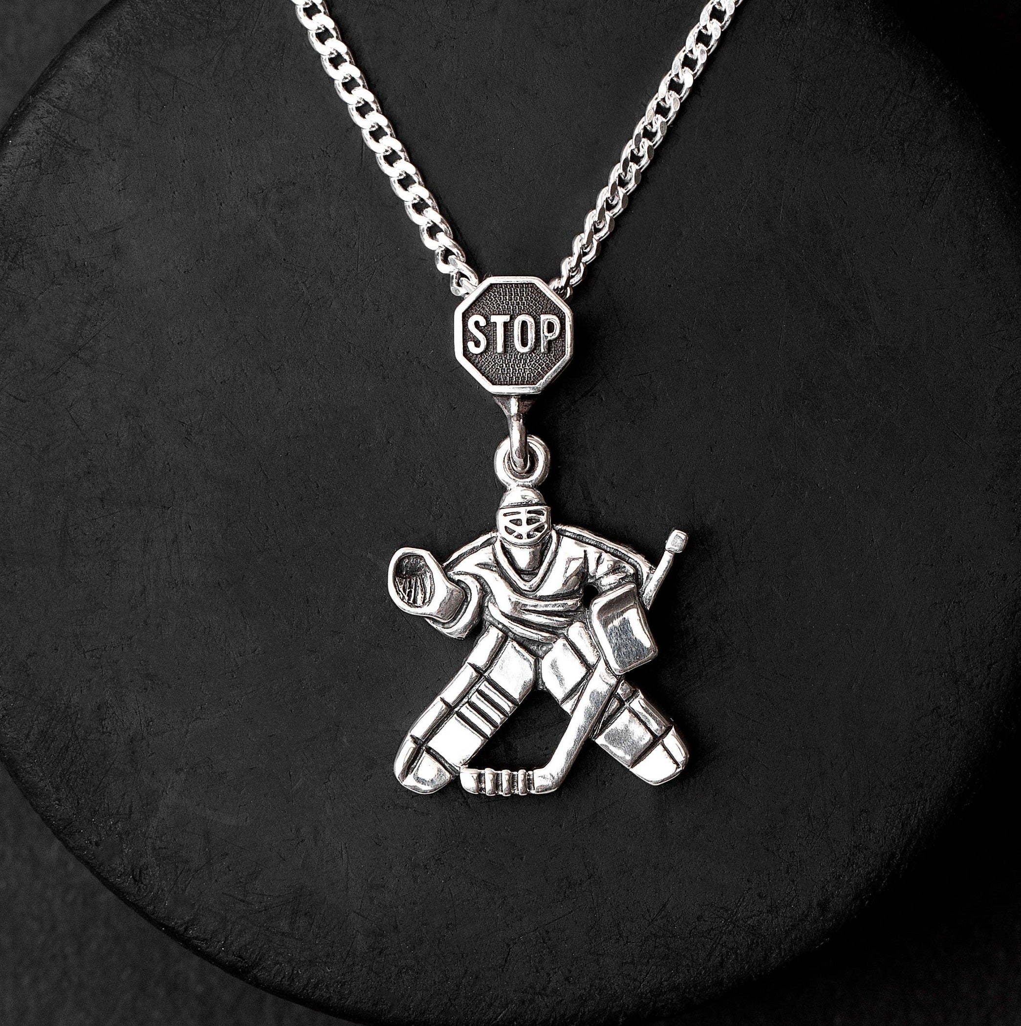 Sterling silver hockey goalie pendant (full right version is available)