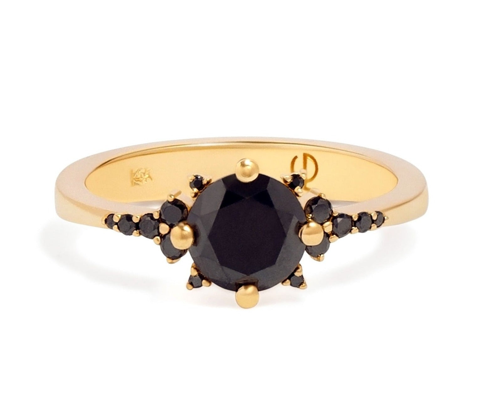 14K Black Diamonds Halo Ring