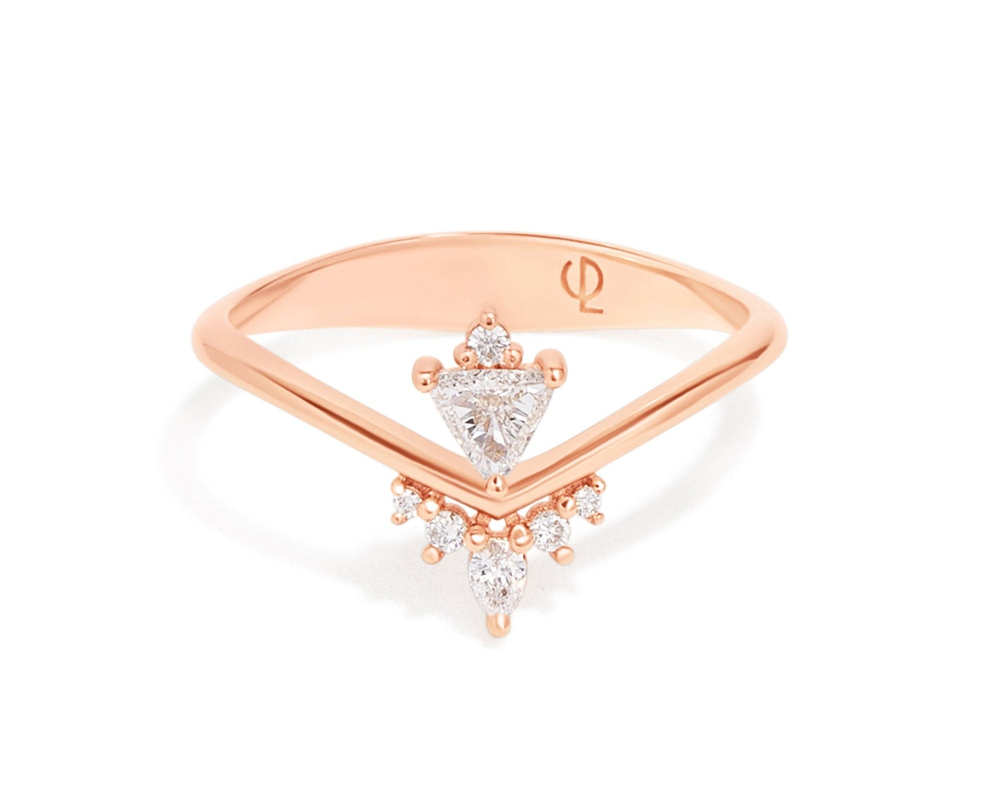 14K Gold V-shaped Tiara Diamond Ring