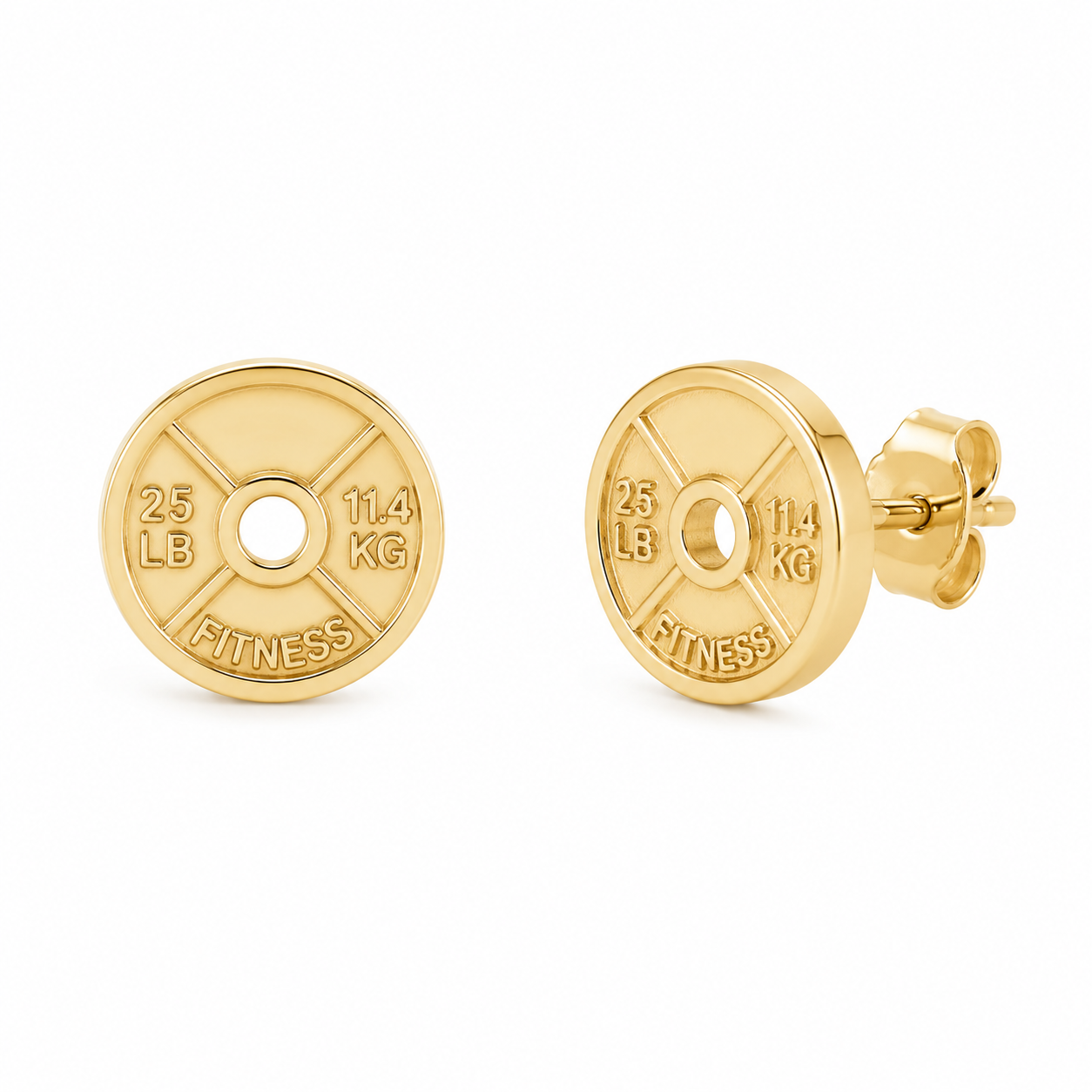 14K Gold Weight Plate Stud Earrings