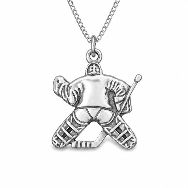 Sterling silver hockey goalie pendant (full right version is available)