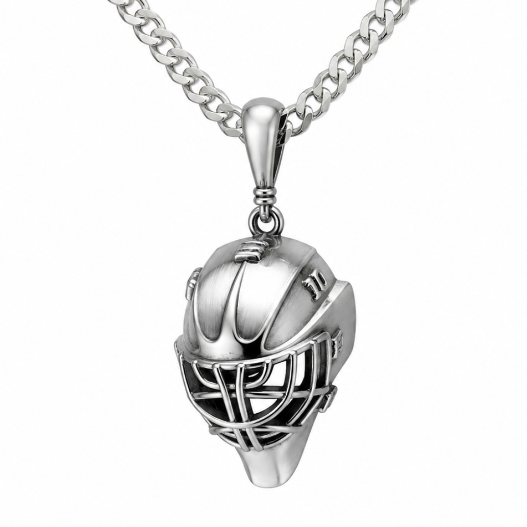 Anhänger mit Eishockey-Torwartmaske aus Sterlingsilber