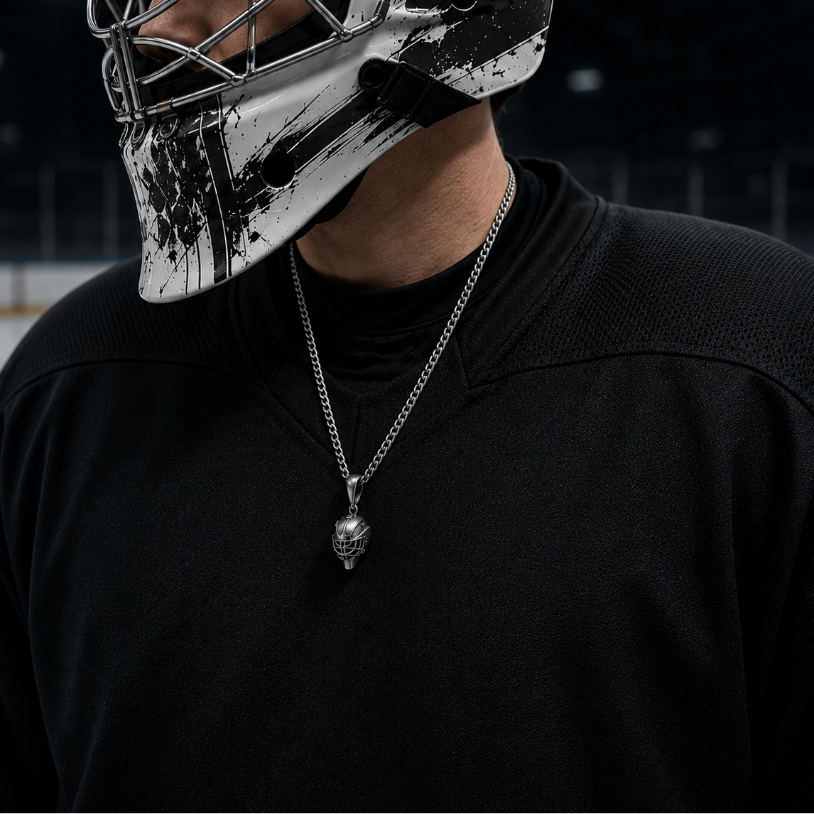 Anhänger mit Eishockey-Torwartmaske aus Sterlingsilber