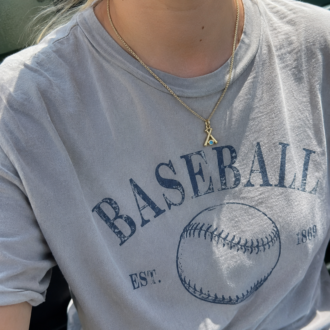 14k Gold baseball necklace