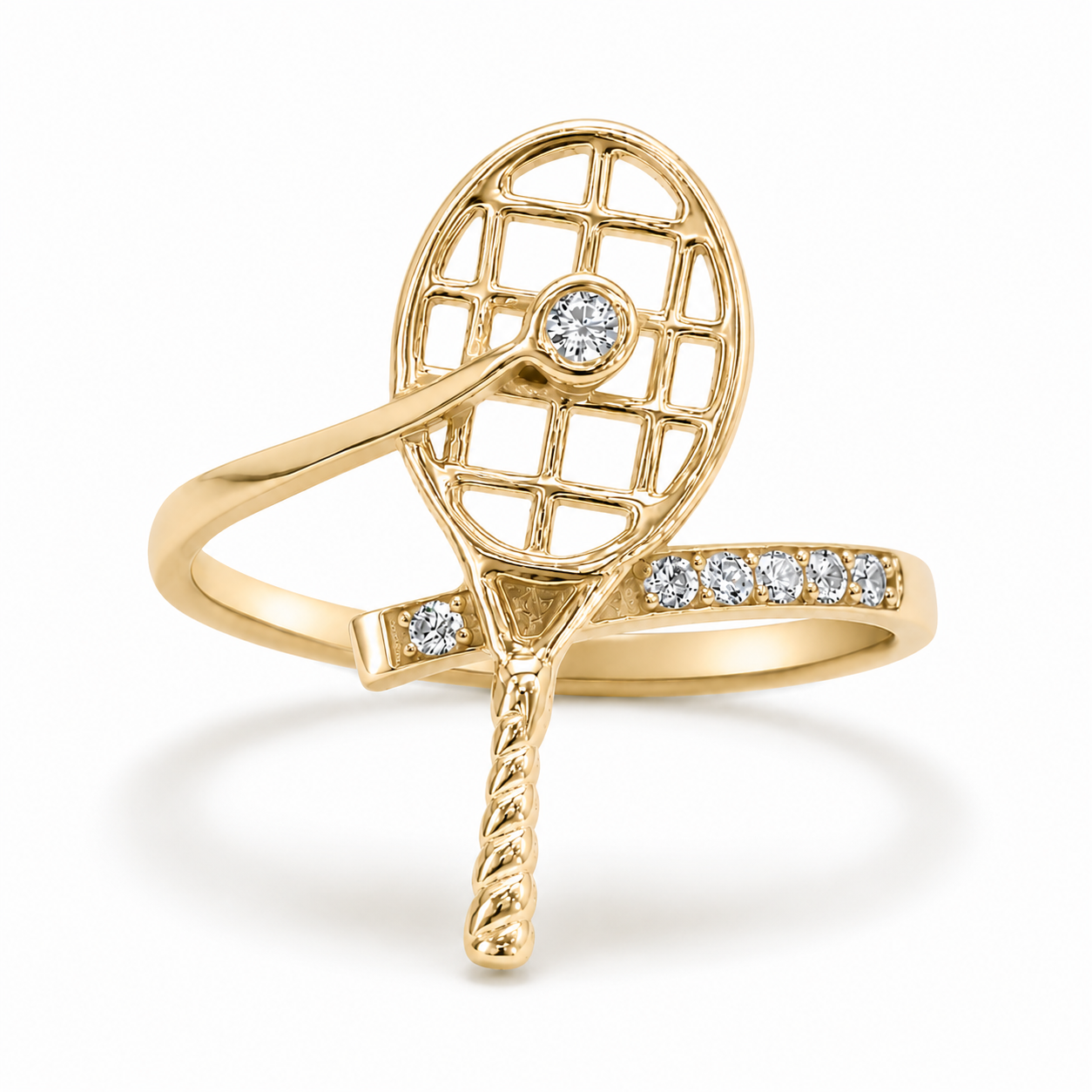 Bague de raquette de tennis en or rose 14 carats