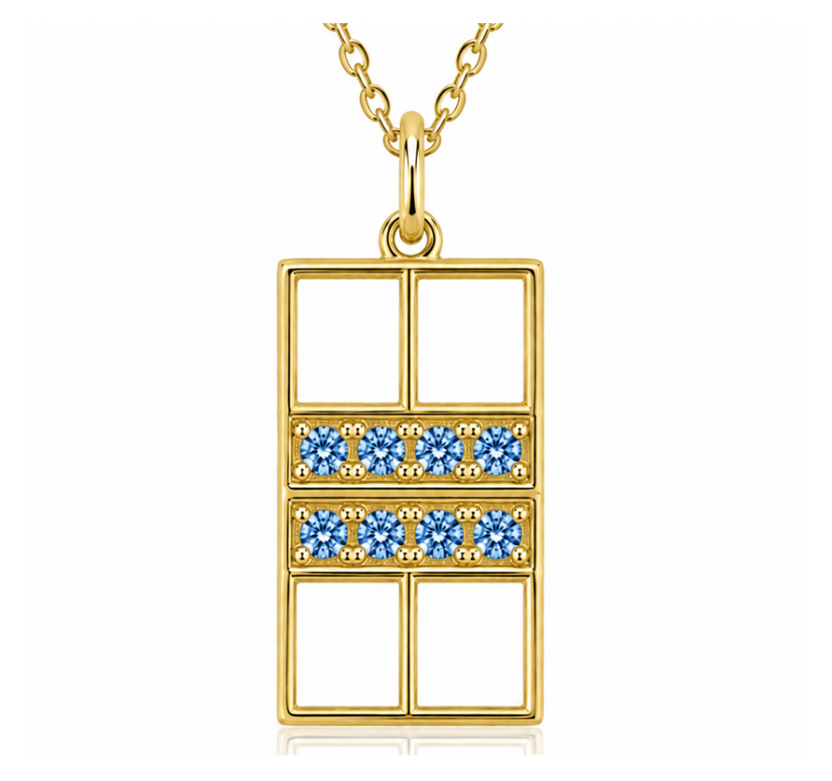 14K Yellow Gold Pickleball Court Pendant Necklace with Custom Birthstones