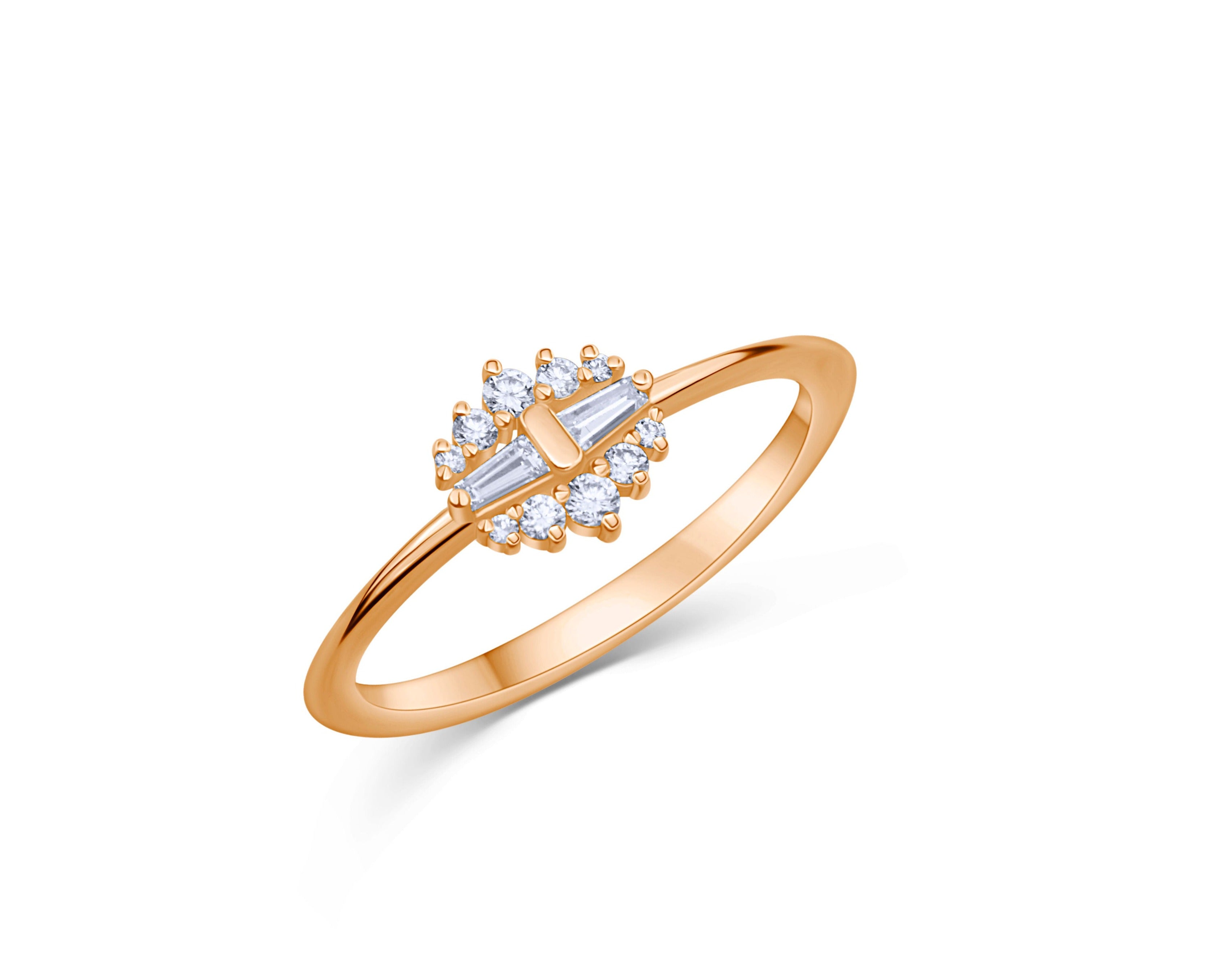 Baguette and Round Cut Diamond Engagement Ring