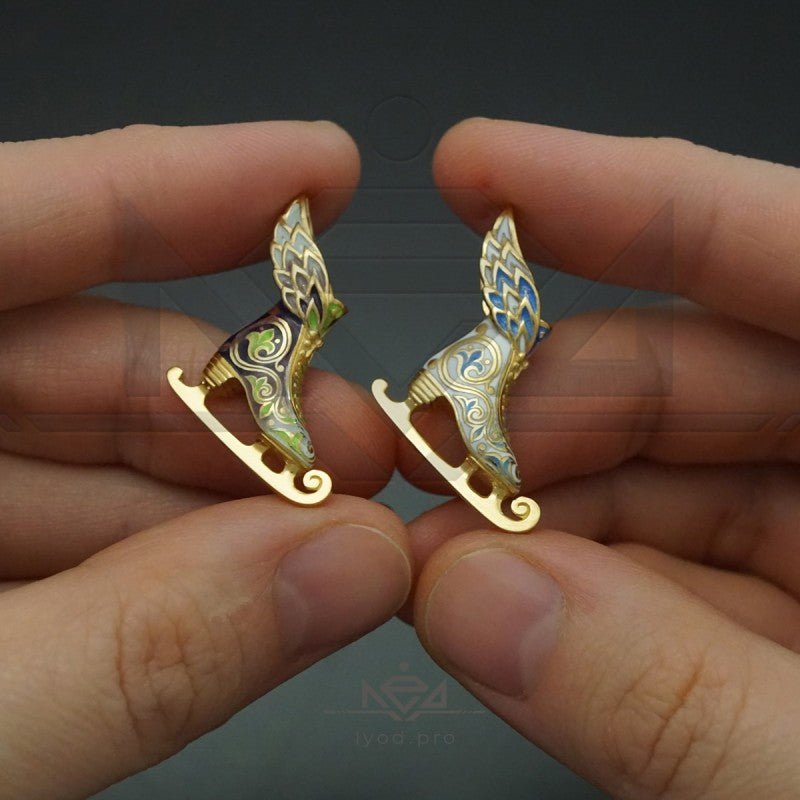 Gold Plated Sterling Silver Enamel Figure Skate Pendant