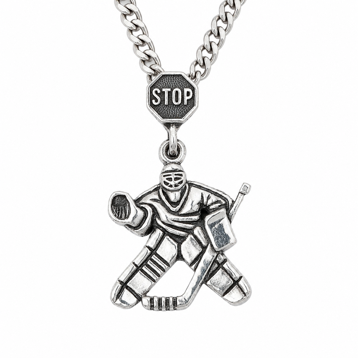Sterling silver hockey goalie pendant (full right version is available)
