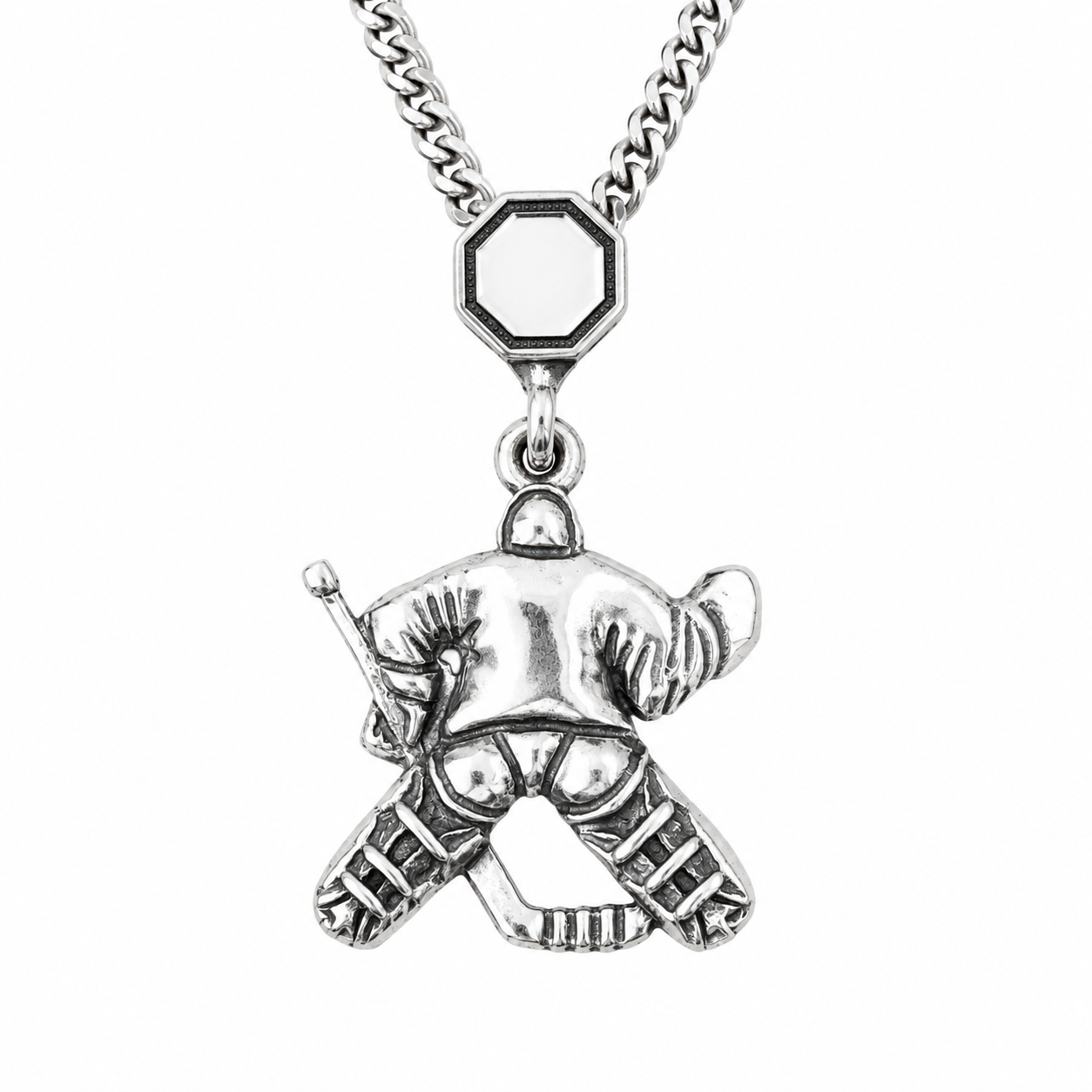 Sterling silver hockey goalie pendant (full right version is available)