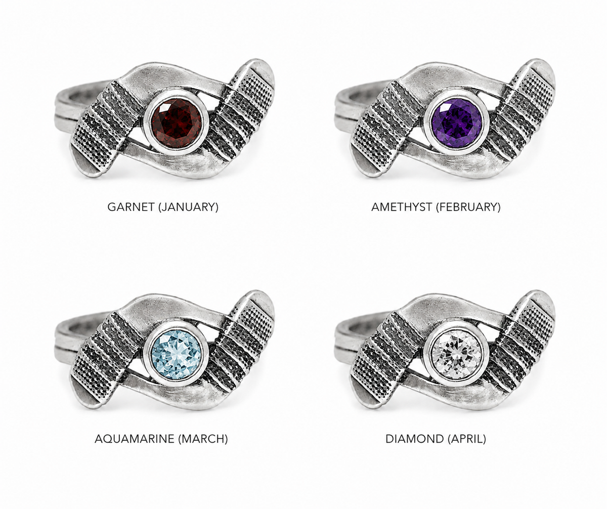 "Faceoff" Hockey Sticks silver ring