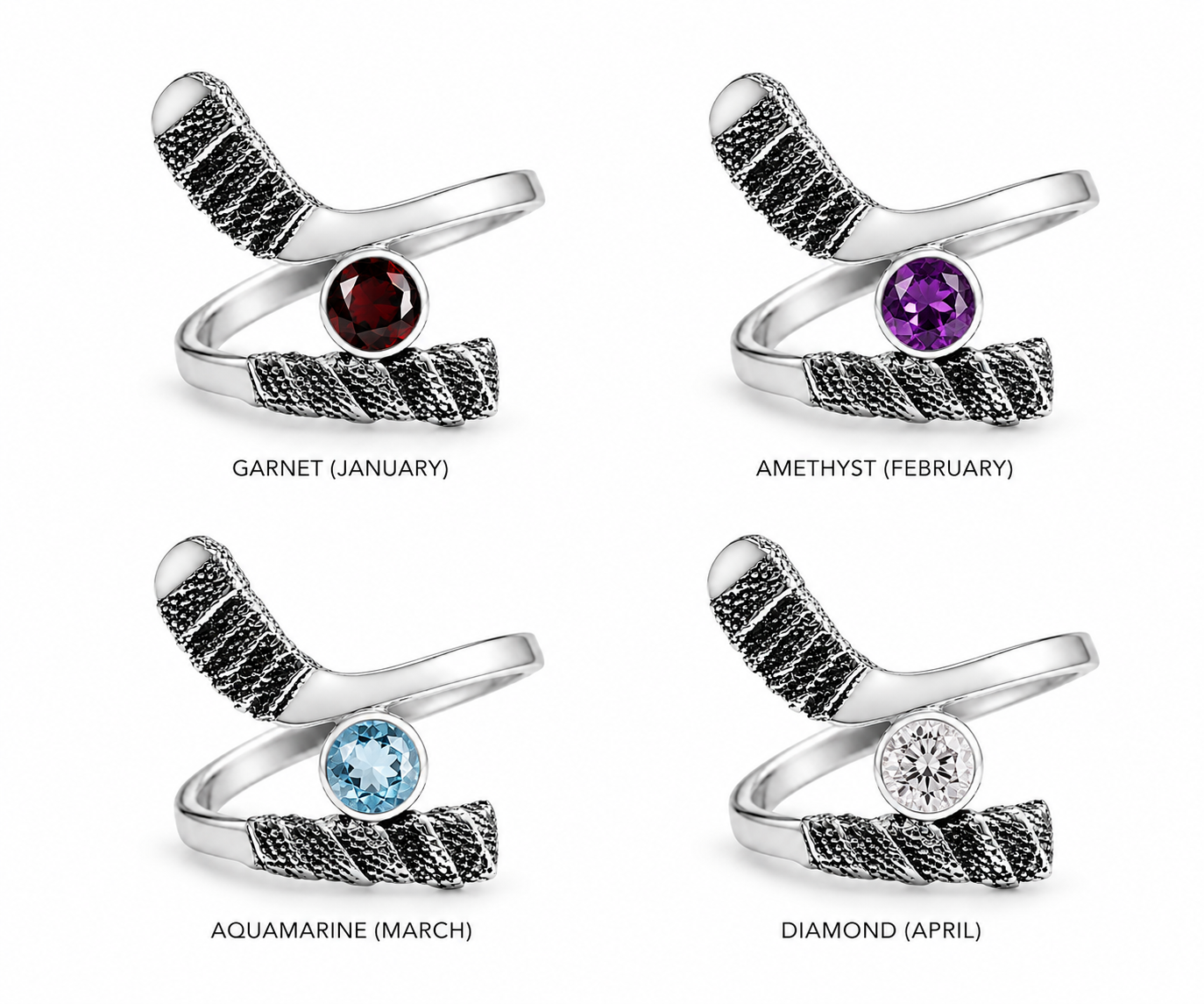Sterling Silver Hockey Stick Ring With Stone