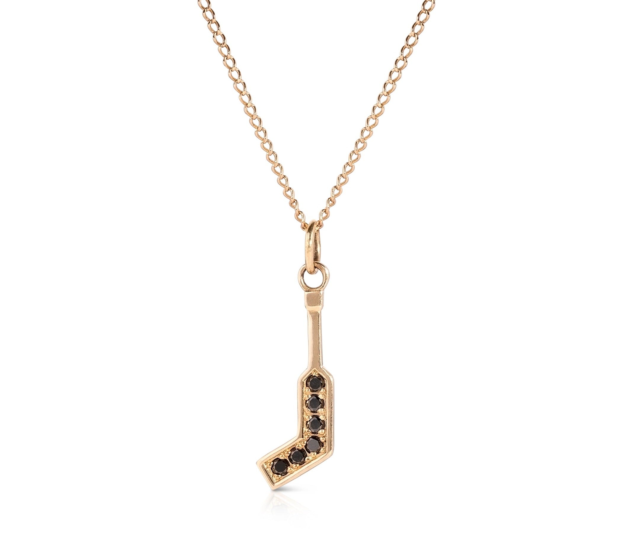 14K Goalie Stick and Black Diamonds Necklace (only one available)