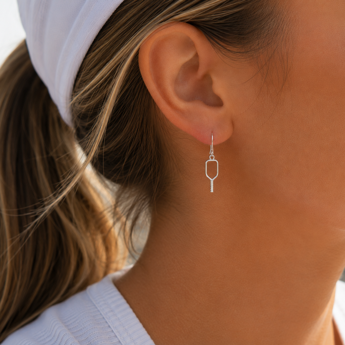 Sterling Silver Pickleball Racket Earrings
