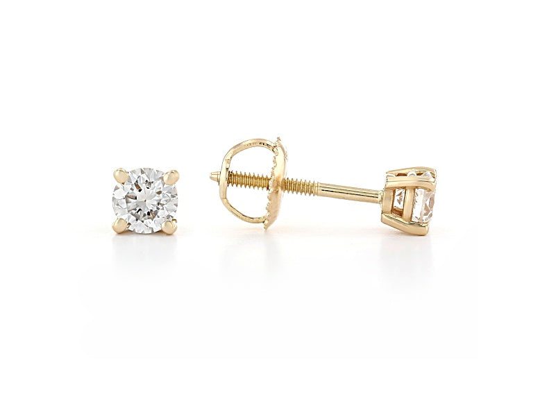 White Lab-Grown Diamond 14K Yellow Gold Solitaire Stud Earrings 0.50ctw