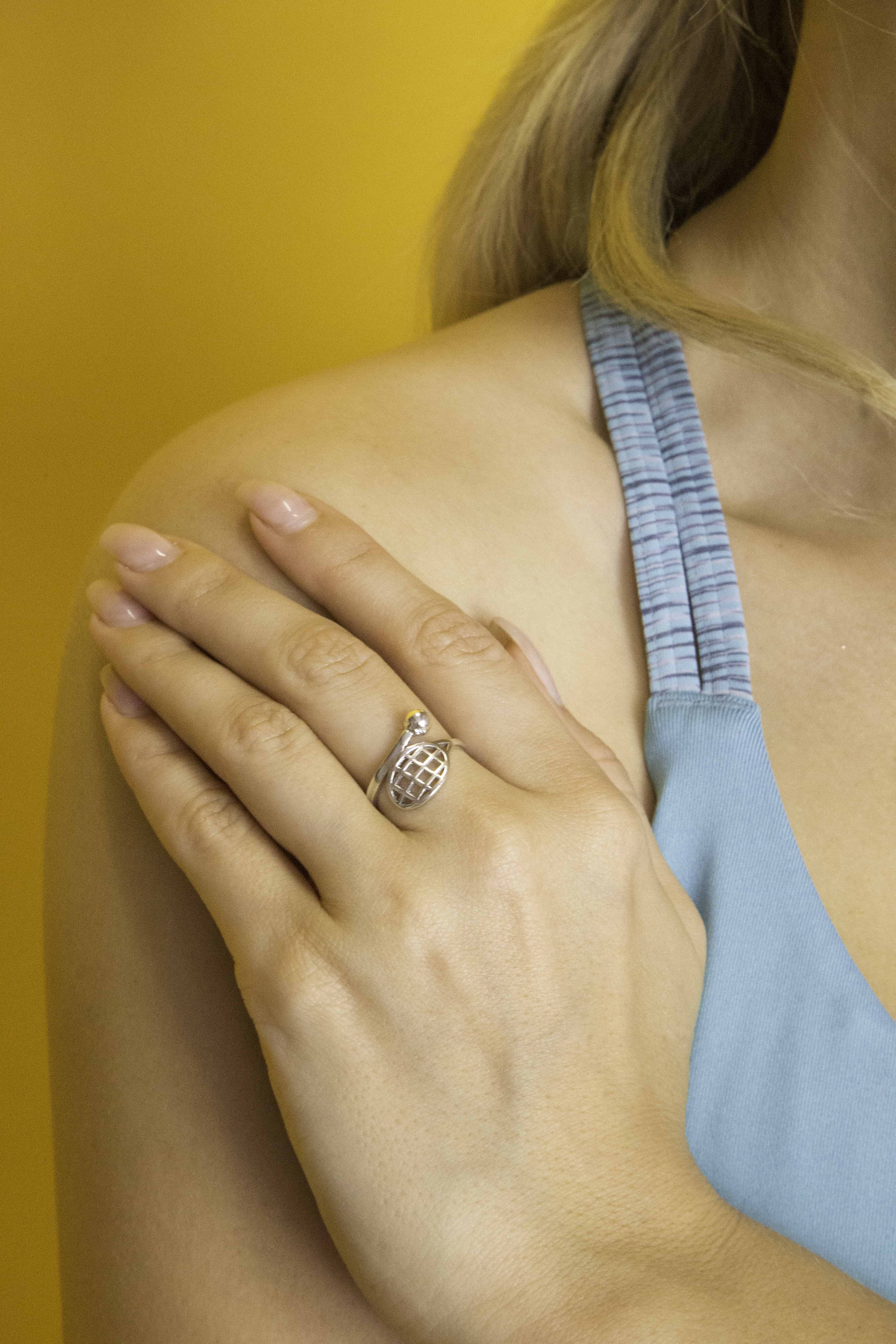 Sterling Silver Tennis Racket Ring with Ball