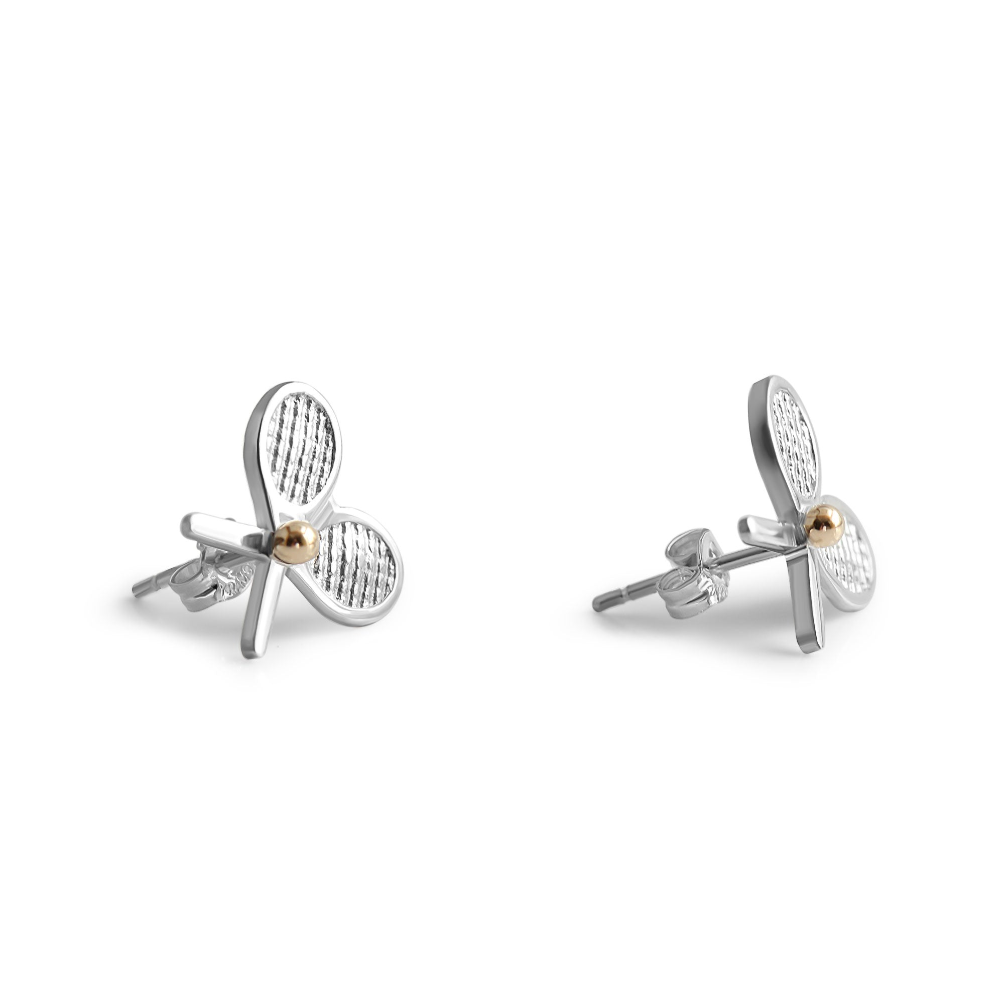 Sterling silver and 14k Yellow gold tennis earrings