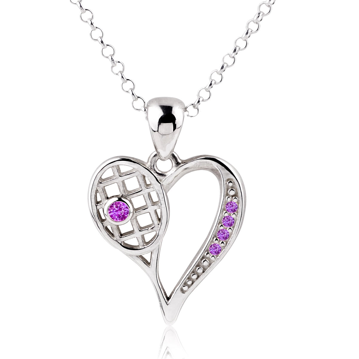 Sterling Silver Tennis Heart Silver Necklace