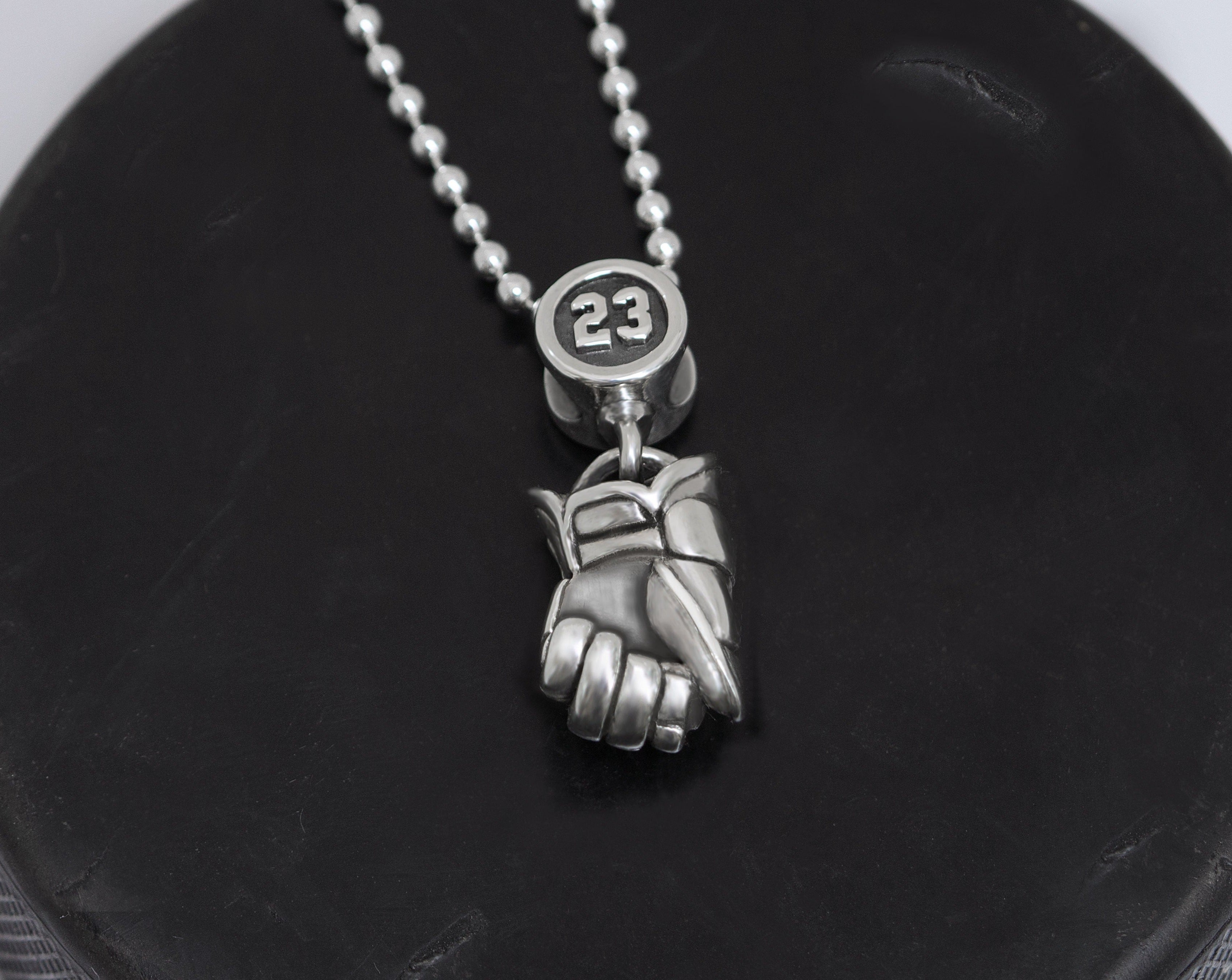 Personalized Sterling Silver Hockey Glove Pendant