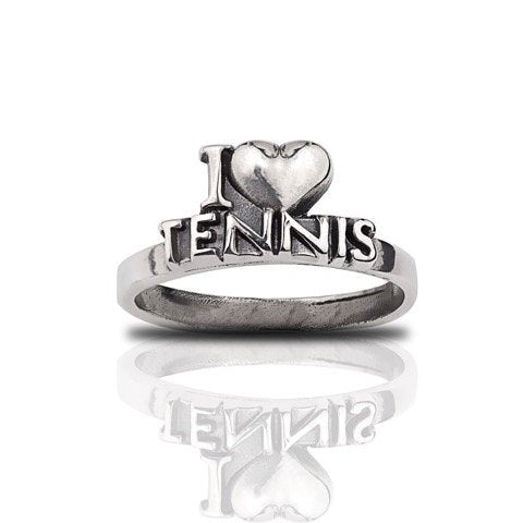 Sterling Silver "I love tennis" ring, Oxidized Silver Ring, Tennis Jewelry, Tennis Gift
