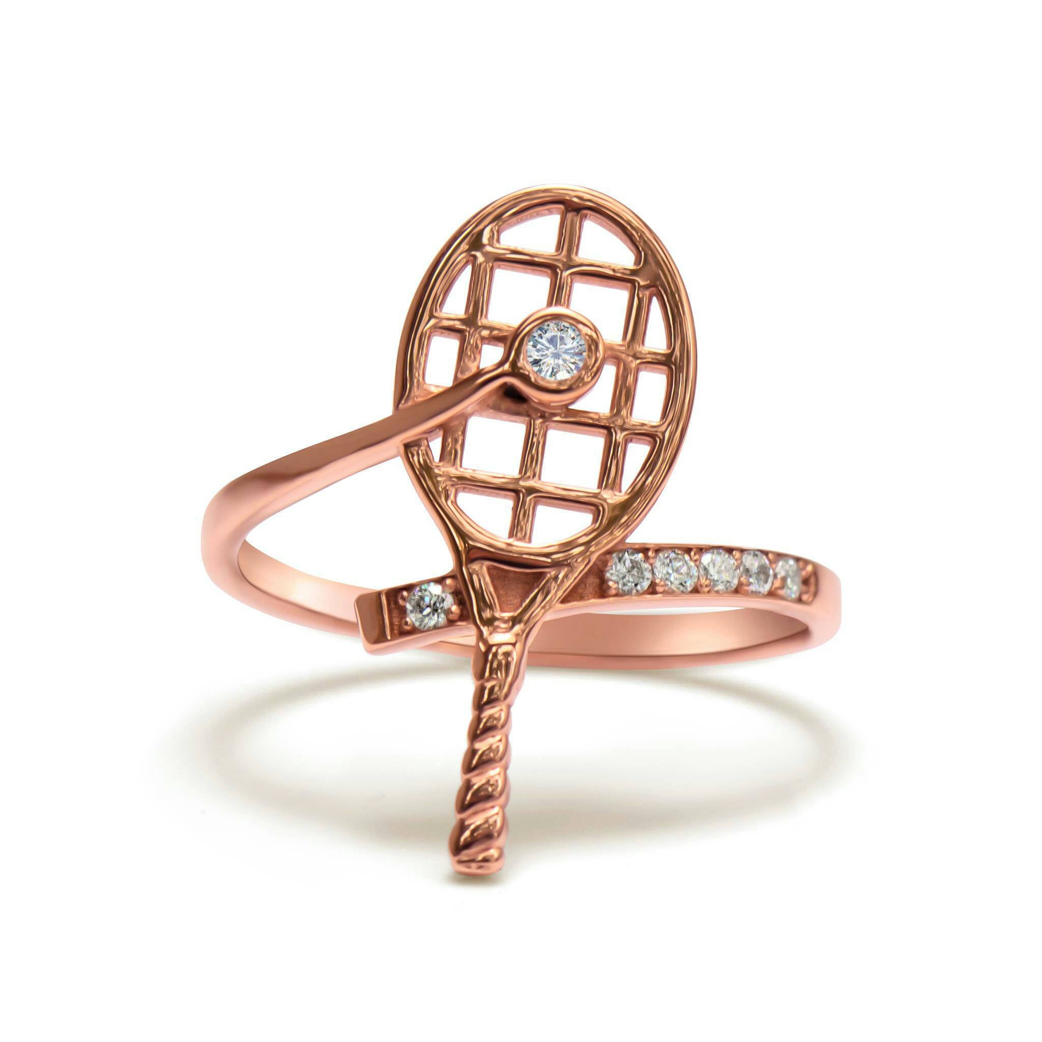 14K Rose Gold Tennis Racquet Ring