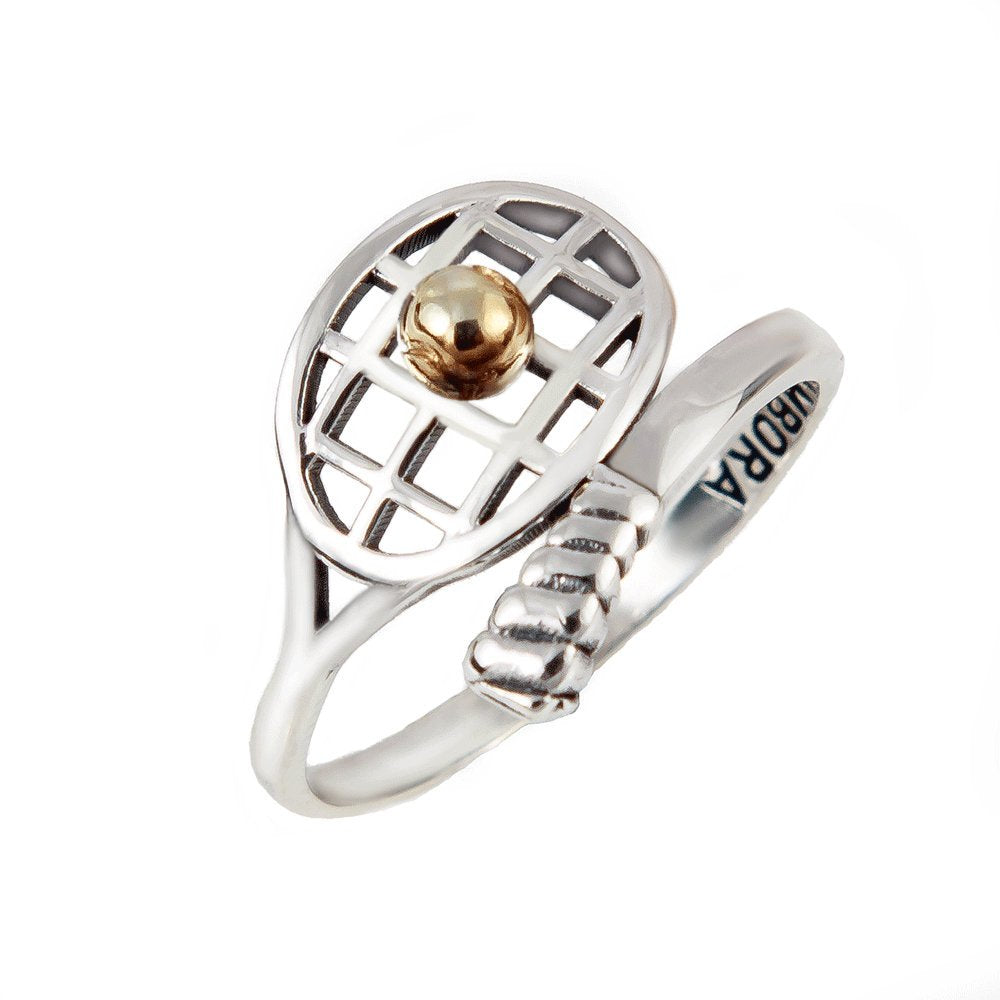 Tennis Racket Silver Ring with Gold Ball