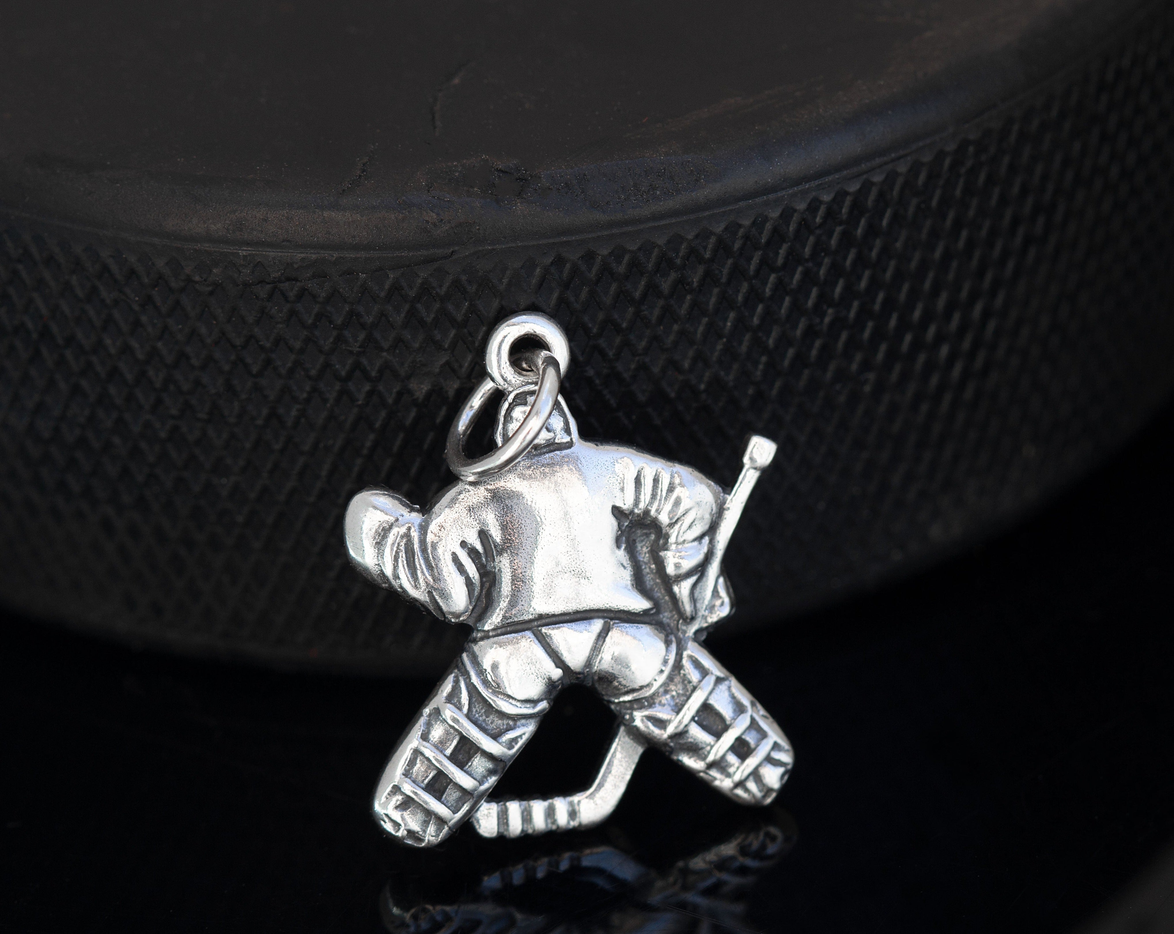 Sterling silver hockey goalie pendant (full right version is available)