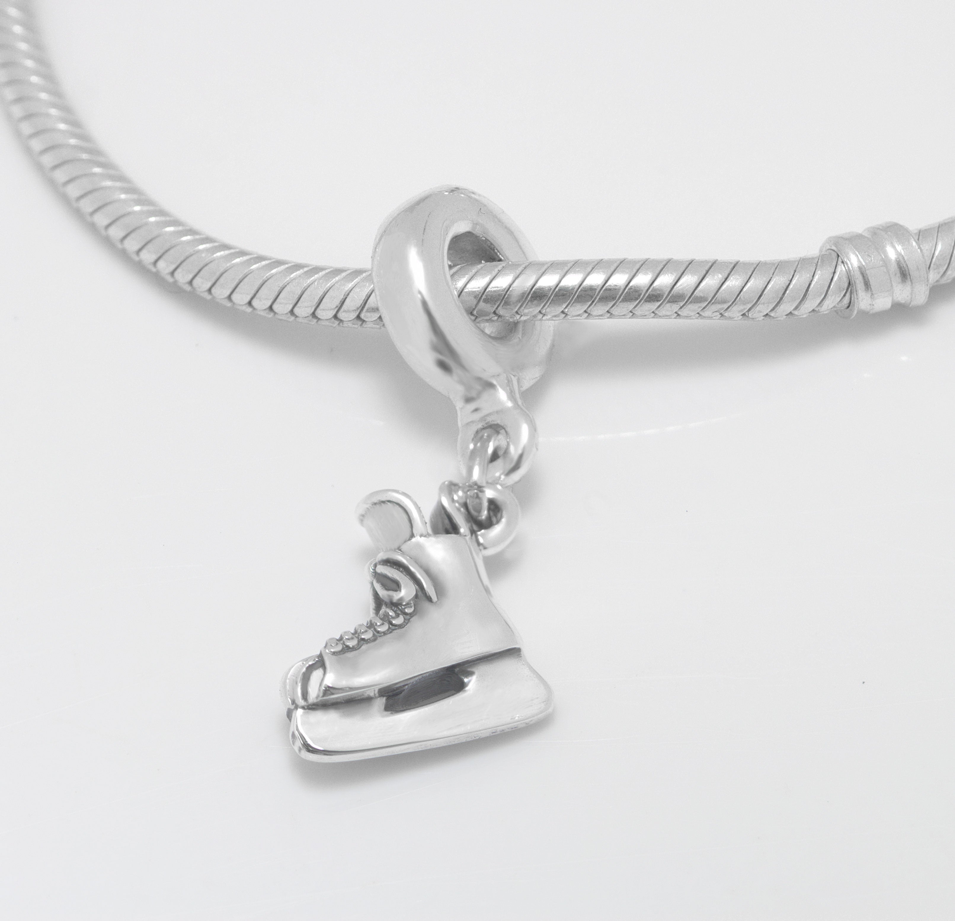 Hockey Skate Charm Pendant Sterling Silver for Bracelet or Necklace