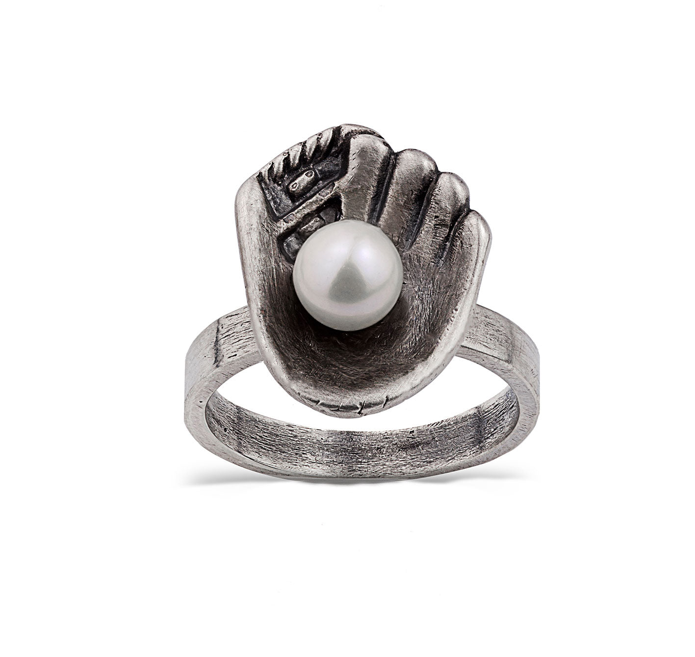 Sterling Silver Baseball Mitt Pearl Ring