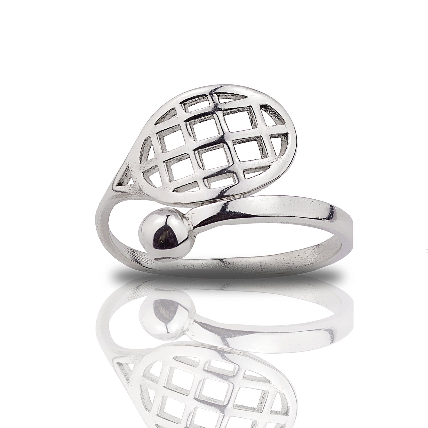 Sterling Silver Tennis Racket Ring with Ball